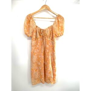 BP Ditsy Floral Tie Front Minidress In Yellow Crosshatch Meadow Orange XL